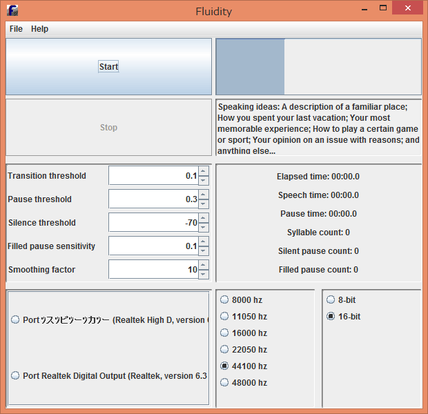 Main window of Fluidity application by Ralph Rose